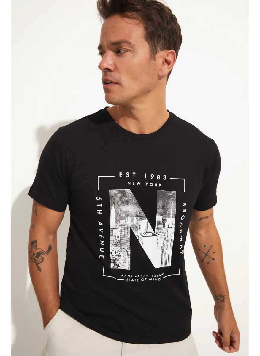 جون Men's Regular Fit 100% Cotton Printed Crew Neck T-Shirt