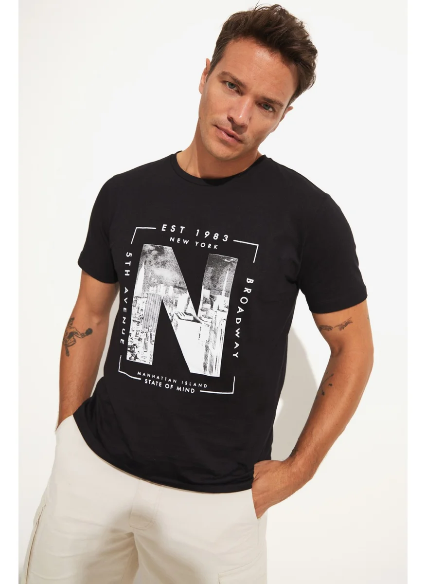 جون Men's Regular Fit 100% Cotton Printed Crew Neck T-Shirt