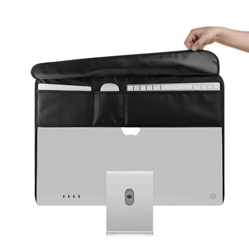 ALHBEJT Monitor Dust Cover for iMac 24 inch PU Leather AntiStatic Dustproof Protective Cover for LCDLEDHD Panel Case Computer Sleeve Monitor Dust Cover with Rear Pocket Black 24inch - Image 1