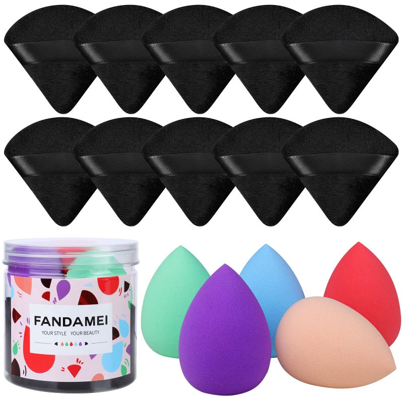 FANDAMEI Makeup Sponges For Foundation Triangle Powder Puff 5 PCS Makeup Sponge 10 PCS Powder Puffs for Loose Powder Mineral Powder