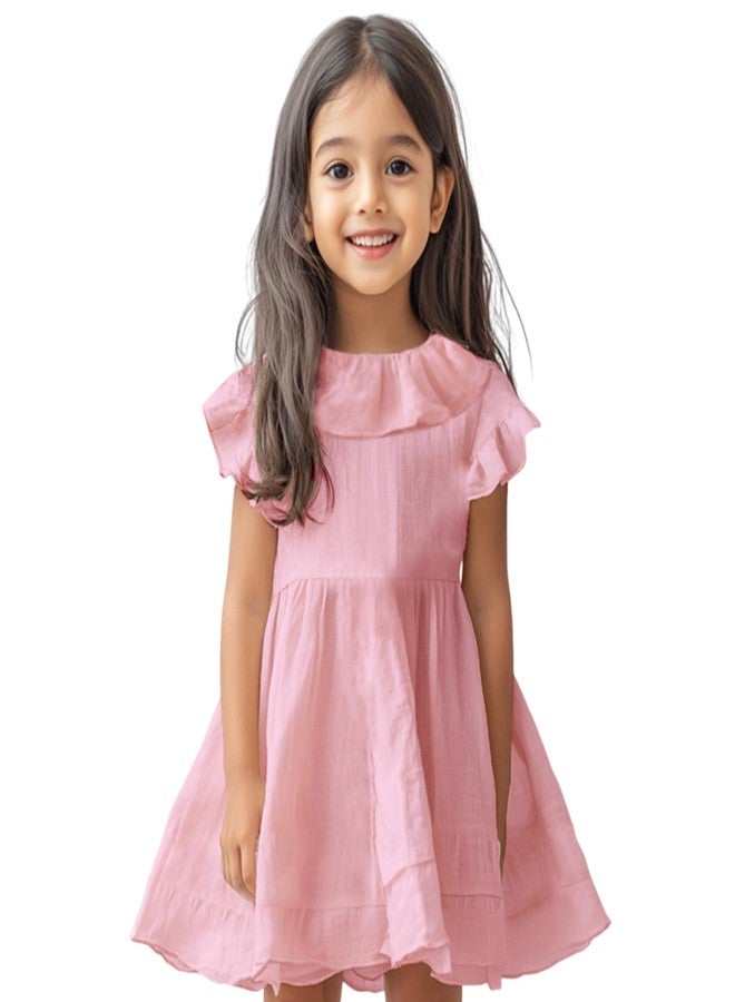 Kidbea® Baby Girls Midi/Knee Frocks | Birthday Gift | Summer Dress | New Cute Trendy Frock Made with 100% Linen Fabrics Blue & Pink (2-3 Years) - Image 5