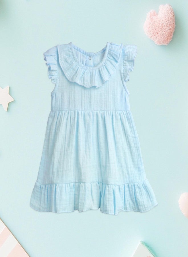 Kidbea® Baby Girls Midi/Knee Frocks | Birthday Gift | Summer Dress | New Cute Trendy Frock Made with 100% Linen Fabrics Blue & Pink (2-3 Years) - Image 3