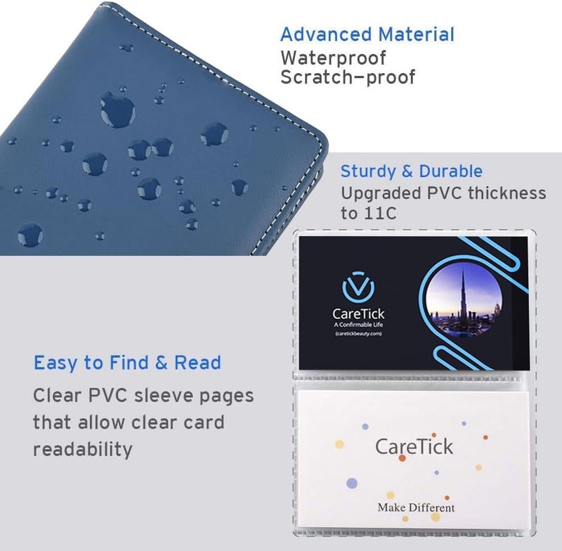 CareTick Business Card Holder Book, 240 Card Capacity, Soft PU Leather Name Card Organizer with 120 Pockets, Business and Credit Card Album for Office (Blue, Soft Leather) - Image 4