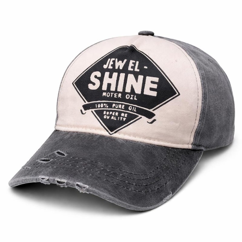 Jewel Shine Vintage Baseball Cap – Tricolor Washed Denim Effect – Cotton Blend Material – Adjustable Snapback – Unisex – N-Welt