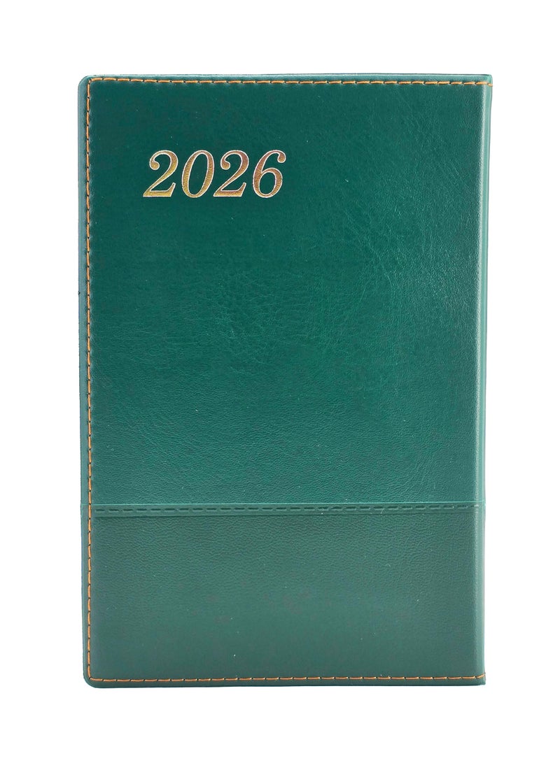 A5 Diary 2026, Daily Planner with Stylish Plastic Cover - Green - Image 1