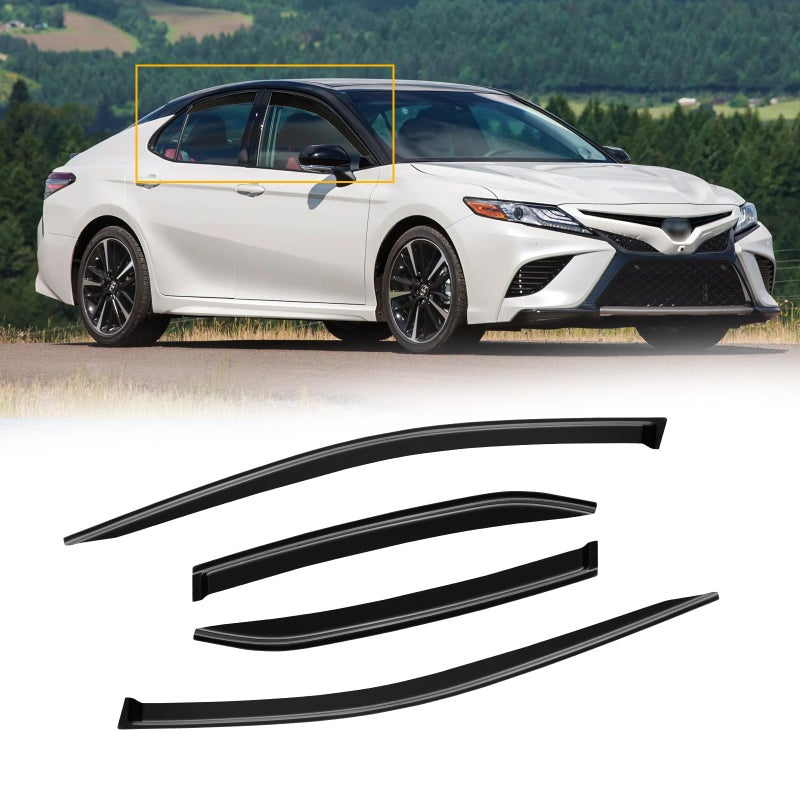 CMVT Auto Window Visors for Toyota Camry 20182024 Rain Guards Shields Vent Deflector Shade Dark Smoke 2019 2020 2021 2022 2023 TapeOn 4PCS