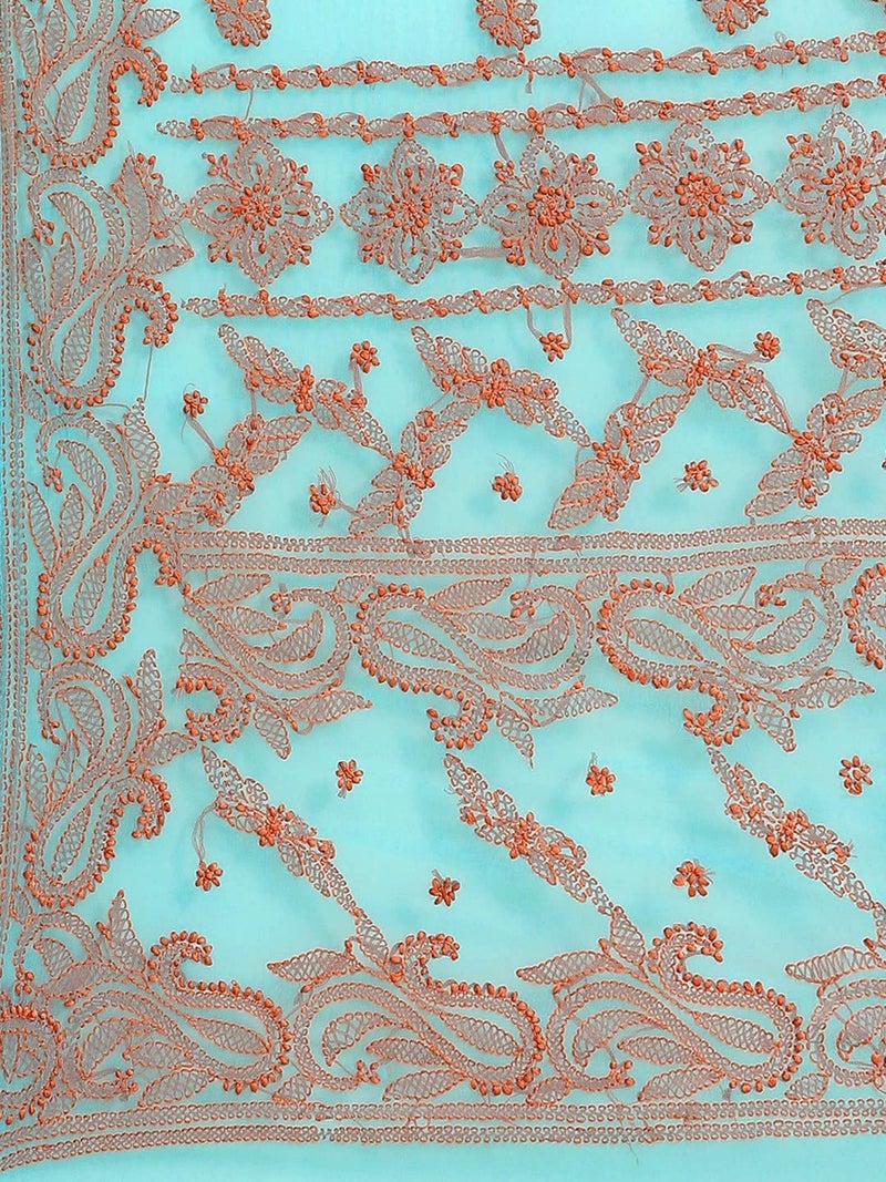 Ada Hand Embroidered Lucknowi Chikankari Georgette with Unstitched Blouse Piece for Women A311192 Sea Green - Image 3