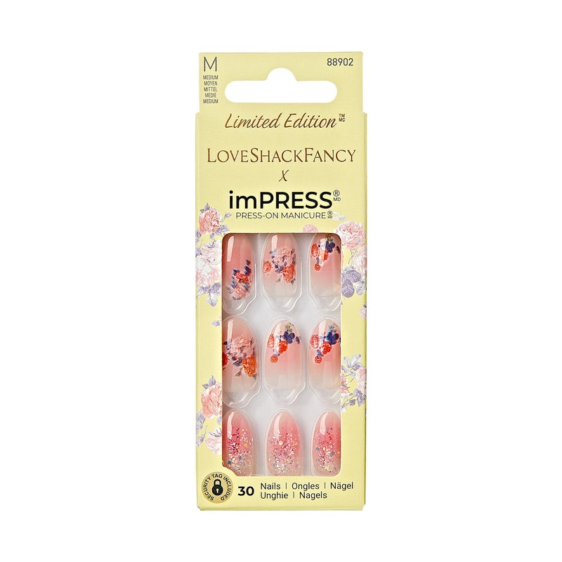 Impress KISS LoveShackFancy x imPRESS PressOn Manicure Limited Edition Style Citrus Candy Medium Almond Pink PressOn Nails Includes Prep Pad Mini Nail File Cuticle Stick 30 Fake Nails - Image 3