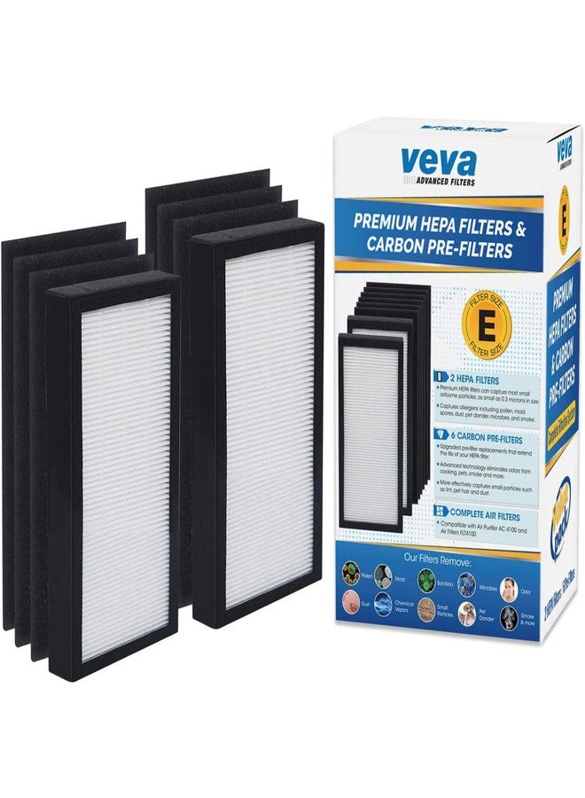 فيفا فلتر Veva HEPA E بديل (عبوة من قطعتين) متوافق مع جهاز تنقية الهواء Germ Guardian AC4100 / FLT4100. عبوة من فلترين HEPA / 6 فلاتر كربون مسبقة. - Image 1