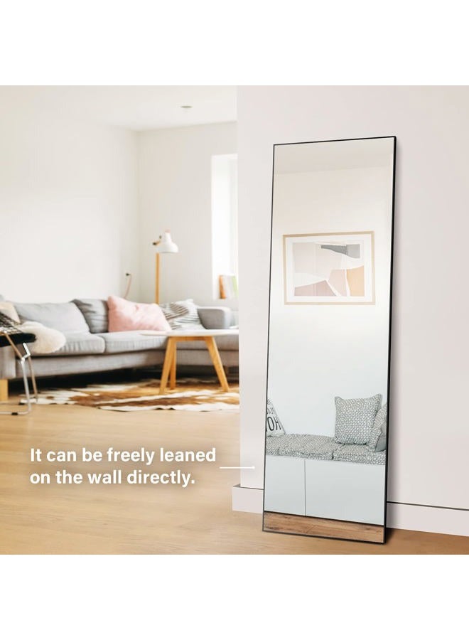 YSSOA Full Length Mirror, Floor Mirror, Standing Mirror, Leaning Mirror, Full Body Mirror, Large Mirror, Bedroom Mirror with Black Aluminium Frame, Black, 65"x22" - Image 2