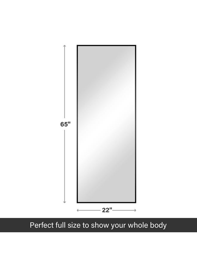 YSSOA Full Length Mirror, Floor Mirror, Standing Mirror, Leaning Mirror, Full Body Mirror, Large Mirror, Bedroom Mirror with Black Aluminium Frame, Black, 65"x22" - Image 3