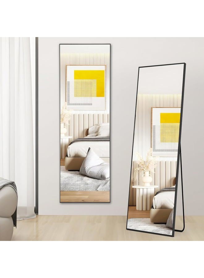 YSSOA Full Length Mirror, Floor Mirror, Standing Mirror, Leaning Mirror, Full Body Mirror, Large Mirror, Bedroom Mirror with Black Aluminium Frame, Black, 65"x22" - Image 5