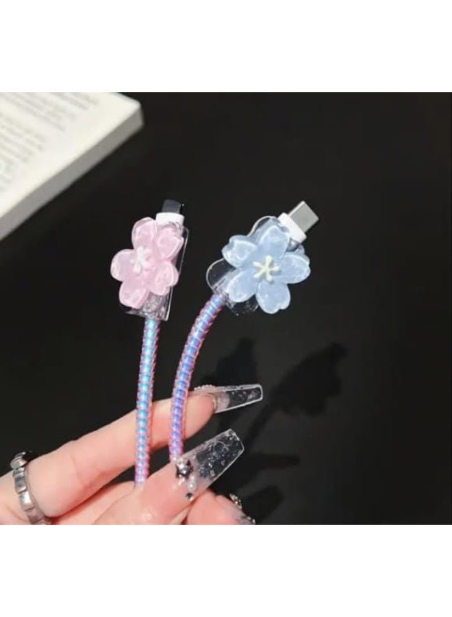Eagel Beautiful flower charging Cable Protector Set, Anti-Break Cable Saver Case, Compatible for iPhone 25W charger - Image 2