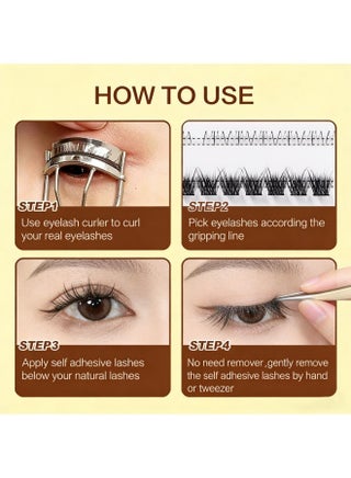 100 PCS Self Adhesive Eyelashes Clusters Kit Lash Clusters DIY False Eyelashes C Curl Pre Glued with Version 2.0 Anti-stick Tweezers for Beginners, Press On Glueless Lash Extension Kit 10 to 16mm, Fluffy Feather-Light Fibers, Ultra-Thin Flexible Band, Natural Curl Blend, No Shedding，Easy to Apply At Home - view 4
