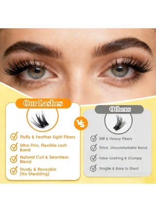 100 PCS Self Adhesive Eyelashes Clusters Kit Lash Clusters DIY False Eyelashes C Curl Pre Glued with Version 2.0 Anti-stick Tweezers for Beginners, Press On Glueless Lash Extension Kit 10 to 16mm, Fluffy Feather-Light Fibers, Ultra-Thin Flexible Band, Natural Curl Blend, No Shedding，Easy to Apply At Home - view 5