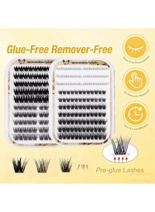 100 PCS Self Adhesive Eyelashes Clusters Kit Lash Clusters DIY False Eyelashes C Curl Pre Glued with Version 2.0 Anti-stick Tweezers for Beginners, Press On Glueless Lash Extension Kit 10 to 16mm, Fluffy Feather-Light Fibers, Ultra-Thin Flexible Band, Natural Curl Blend, No Shedding，Easy to Apply At Home - view 3
