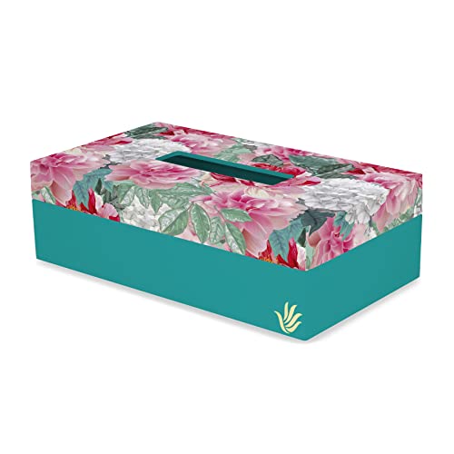 BRAHMA DESIGN Tissue Paper Holder | Red Chrsanthemums T | Wooden Tissue Paper Box & Tissue Holder | Tissue Box for Home | Car Tissue Holder | Refillable Tissue Box for Car | Size 9" x 5" x 2.75" - Image 1