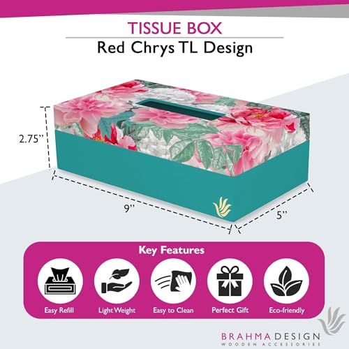 BRAHMA DESIGN Tissue Paper Holder | Red Chrsanthemums T | Wooden Tissue Paper Box & Tissue Holder | Tissue Box for Home | Car Tissue Holder | Refillable Tissue Box for Car | Size 9" x 5" x 2.75" - Image 2