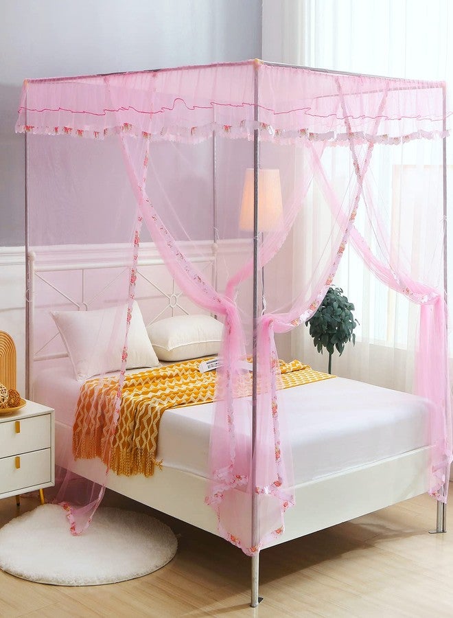 JQWUPUP Twin Canopy Bed Curtains - 4 Corner Canopy for Beds, Bed Canopy for Girls Adults, Bedroom Decor (Twin Size, Pink) - Image 4