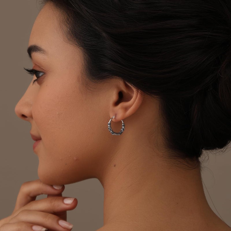 LeCalla 925 Sterling Silver Balinese Hoop Earrings for Women | Bali-Inspired Tribal Coil & Rope Design Bali Hoop Earring | Click-Top Bali Hoop Earrings 17MM - Image 2