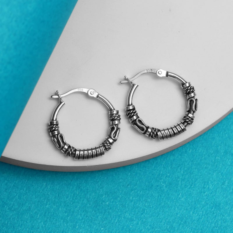 LeCalla 925 Sterling Silver Balinese Hoop Earrings for Women | Bali-Inspired Tribal Coil & Rope Design Bali Hoop Earring | Click-Top Bali Hoop Earrings 17MM - Image 3