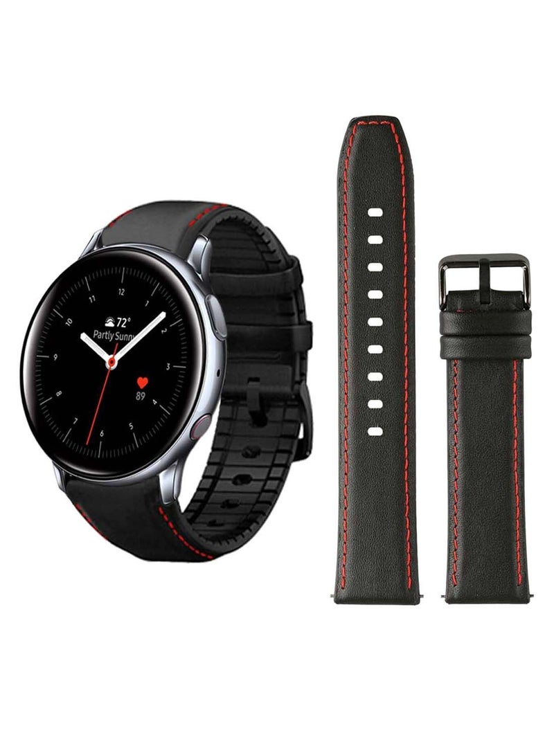 NIBEMINENT Genuine Leather Replacement Band 20mm For Samsung Active 2 40/44mm Official Black