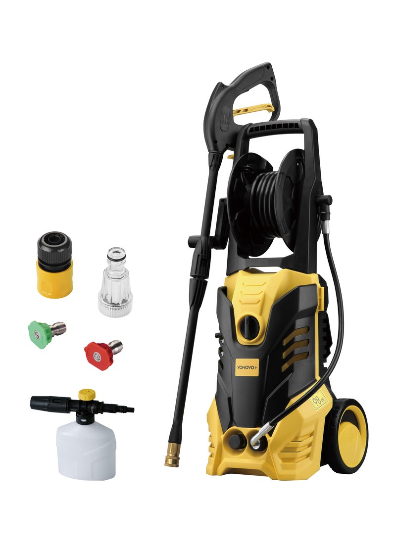 YONOVO Heavy Duty High Pressure Washer 2000W| Electric Pressure Washer for Car, Home,Garden| Cleaner with Tigger gun,Hose and Soap Dispenser,Nozzle cleaning needle-Black,Yellow  - Image 1