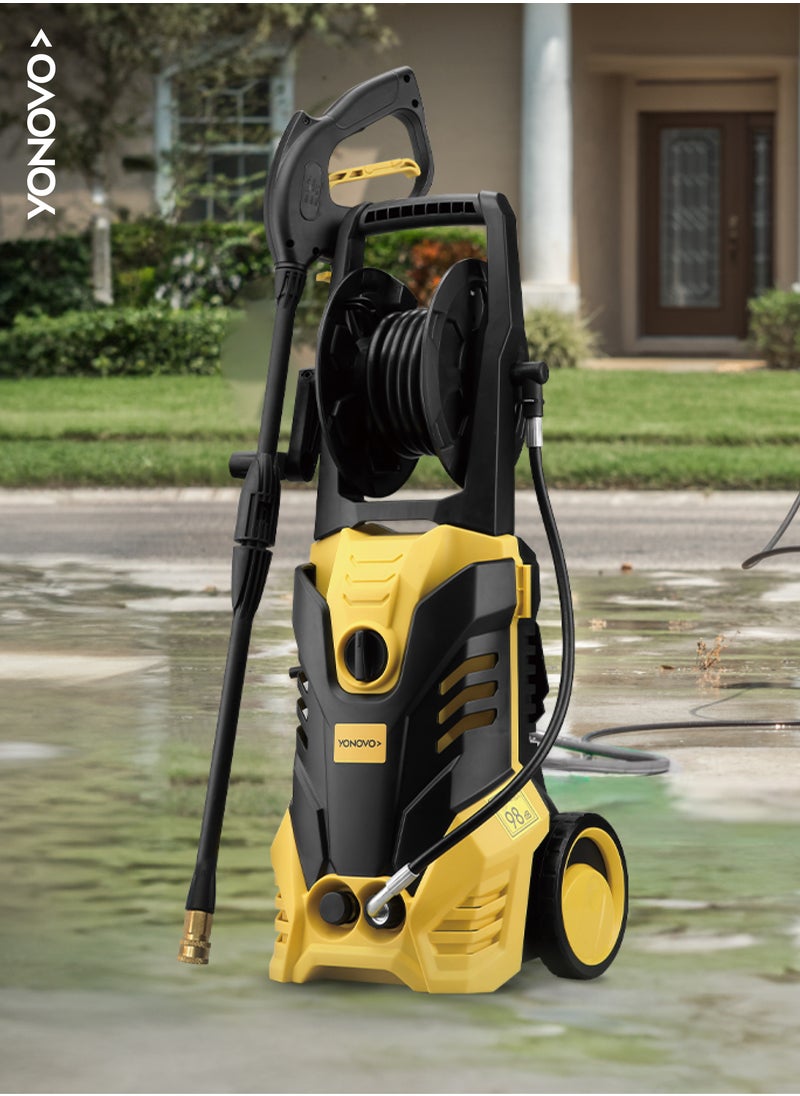 YONOVO - Heavy Duty High Pressure Washer 2000W| Electric Pressure Washer for Car, Home,Garden| Cleaner with Tigger gun,Hose and Soap Dispenser,Nozzle cleaning needle-Black,Yellow - Image 1