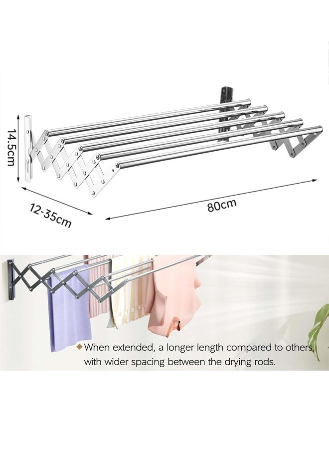 DUNISO Wall-Mounted Clothes Drying Rack, Stainless Steel Clothes Telescopic Folding Wall-Mounted Clothes Rack, Foldable Towel Rack, Suitable For Bathroom And Laundry Room - Image 2