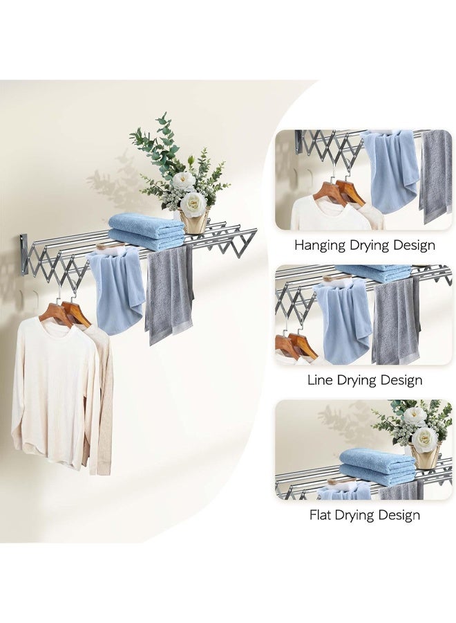 DUNISO Wall-Mounted Clothes Drying Rack, Stainless Steel Clothes Telescopic Folding Wall-Mounted Clothes Rack, Foldable Towel Rack, Suitable For Bathroom And Laundry Room - Image 4