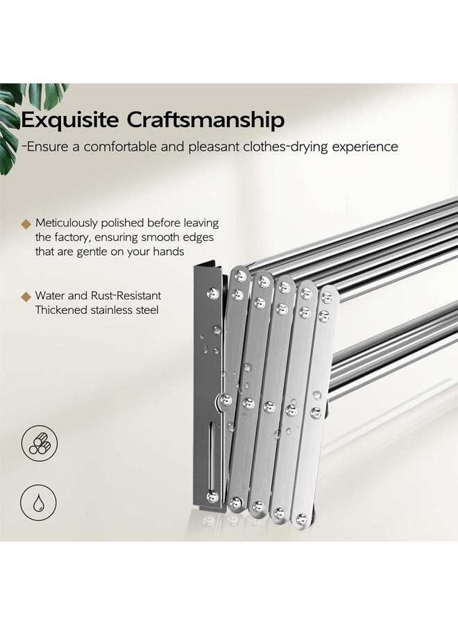 DUNISO Wall-Mounted Clothes Drying Rack, Stainless Steel Clothes Telescopic Folding Wall-Mounted Clothes Rack, Foldable Towel Rack, Suitable For Bathroom And Laundry Room - Image 3