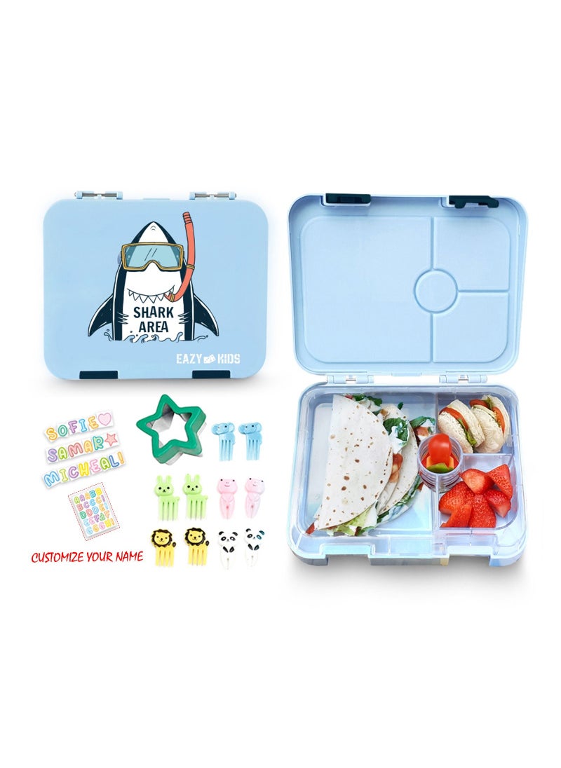 Eazy Kids - Eazy Kids 4 Compartment Bento Lunch Box - Shark Blue - Image 1