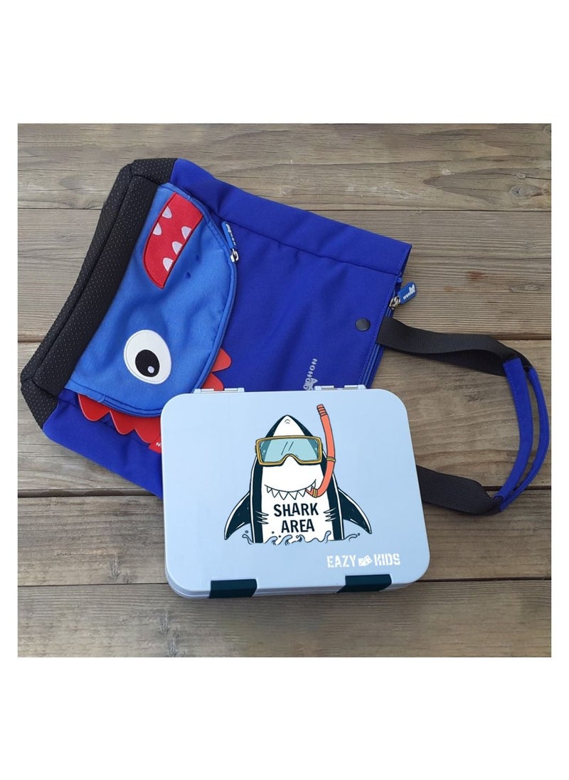 Eazy Kids - Eazy Kids 4 Compartment Bento Lunch Box - Shark Blue - Image 1