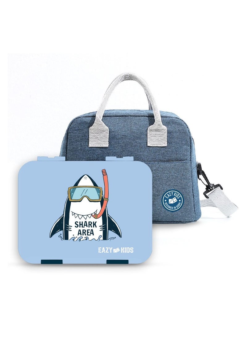 Eazy Kids - Eazy Kids 4 Compartment Bento Lunch Box - Shark Blue - Image 1