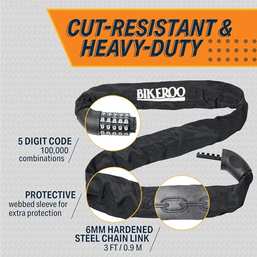 Bikeroo Bike Lock Chain - Heavy Duty Combination Bicycle Anti Theft Protection - 3 Foot Security Cable for Bikes, Scooter & E-Bike - Image 3