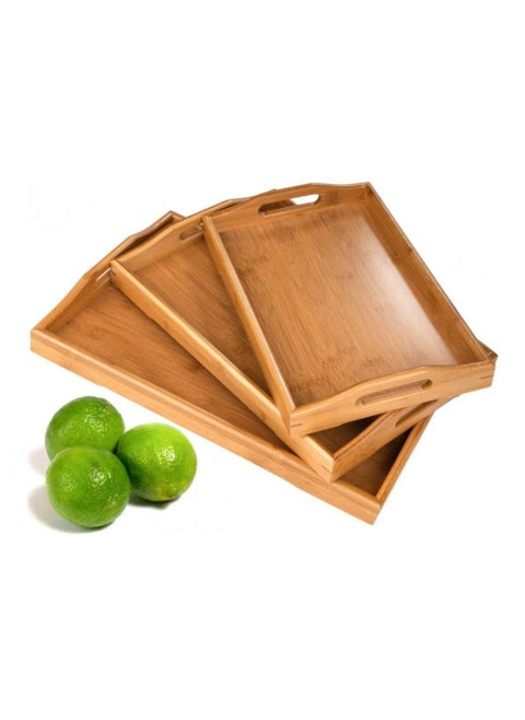 3 Pack Serving Tray Large Bamboo Serving Tray with Handles Wood Serving Tray Set for Coffee Food breakfast Dinner