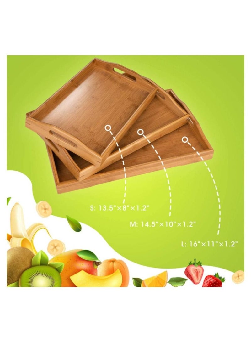 Alissa - 3 Pack Serving Tray Large Bamboo Serving Tray with Handles Wood Serving Tray Set for Coffee Food breakfast Dinner - Image 1