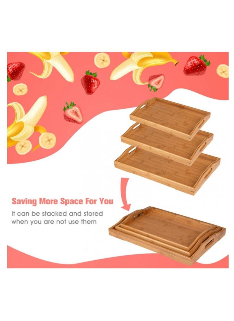 Alissa - 3 Pack Serving Tray Large Bamboo Serving Tray with Handles Wood Serving Tray Set for Coffee Food breakfast Dinner - Image 1