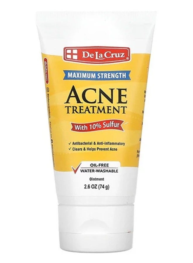 De La Cruz Acne Treatment Ointment with 10% Sulfur Maximum Strength 2.6 oz (74 g) - Image 1