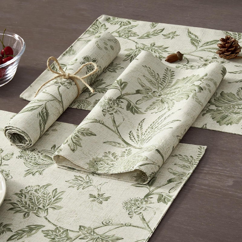JINCHAN Linen Floral Fall Placemats Set of 4 Cloth Table Mats Rustic Cottagecore Jacobean Outdoor Seasonal for Kitchen Dining Table Decor Washable Tablemats 13x19 Inch Green - Image 4