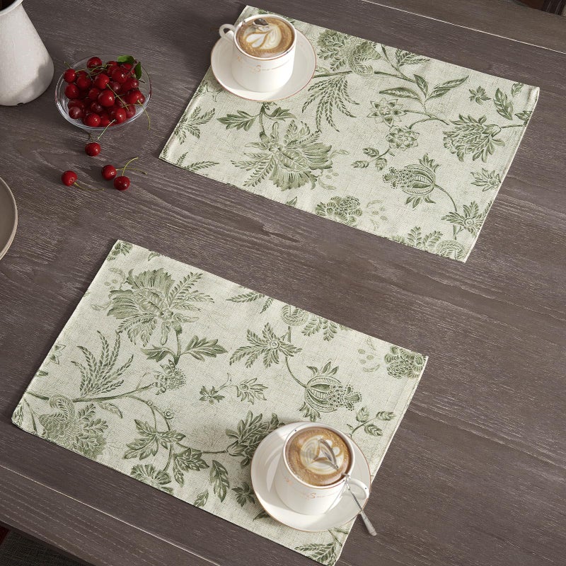 JINCHAN Linen Floral Fall Placemats Set of 4 Cloth Table Mats Rustic Cottagecore Jacobean Outdoor Seasonal for Kitchen Dining Table Decor Washable Tablemats 13x19 Inch Green - Image 2
