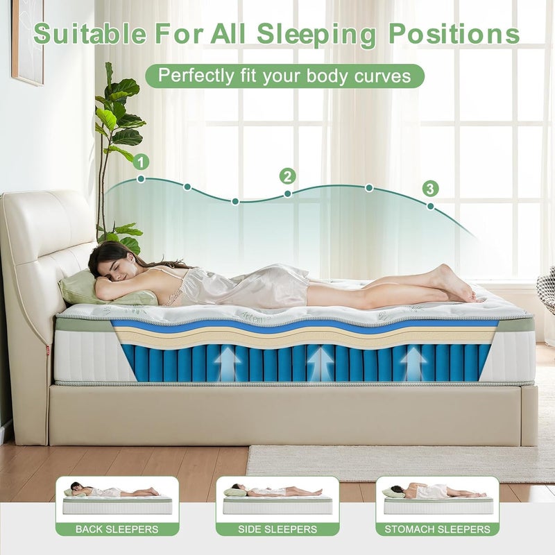 Queen Size Mattress with Individual Pocket Spring,Cooling Memory Foam Hybrid Mattress with Medium Firm Feel and Silent Sleep and Pressure Relief(150 * 200 * 30CM) - Image 4