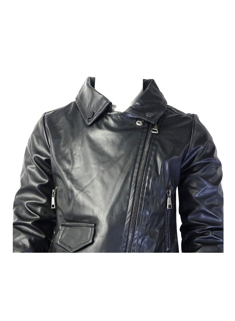 شلــــتر صناعة تركية فاخرة؛ جاكيت جلد للبنات بسحاب لون أسود سادة من مجموعة شلـــتر 35610 - Image 3