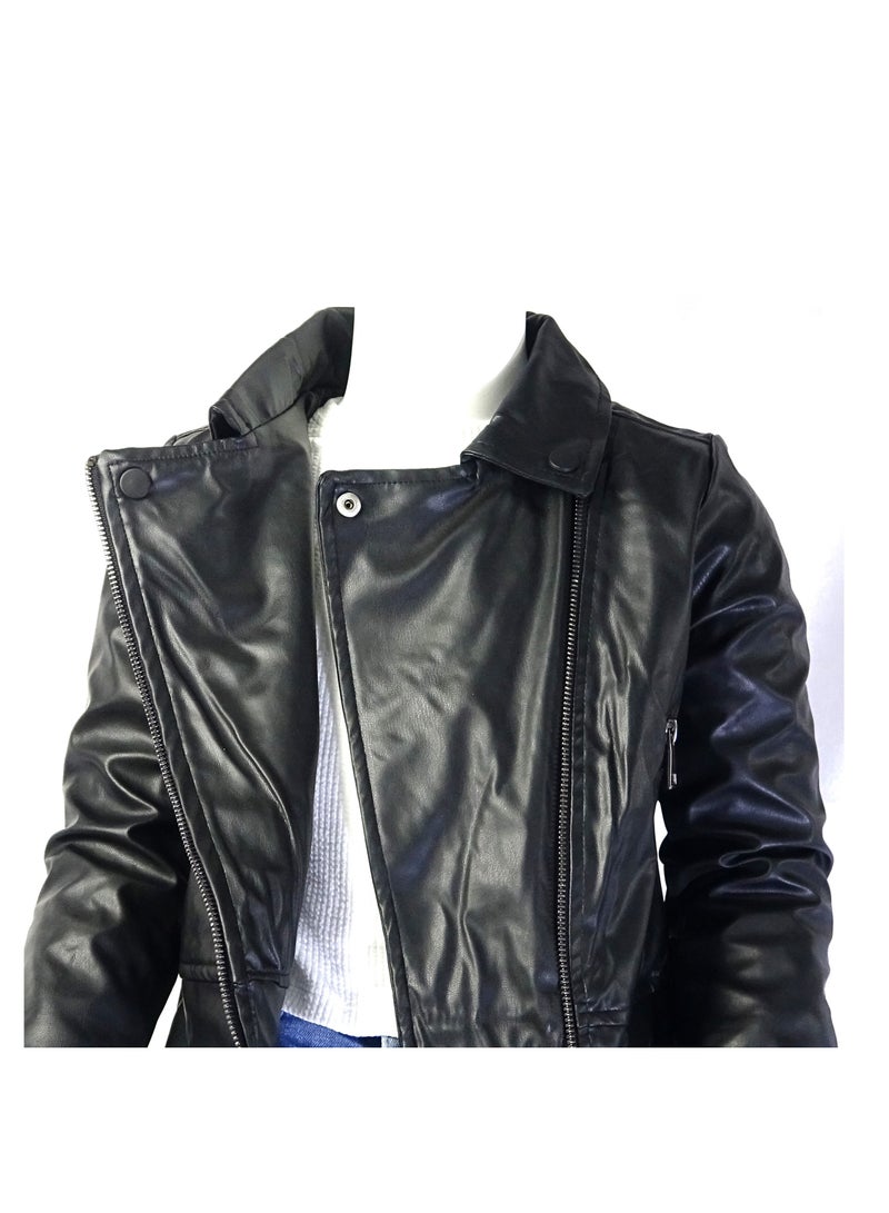 شلــــتر صناعة تركية فاخرة؛ جاكيت جلد للبنات بسحاب لون أسود سادة من مجموعة شلـــتر 35610 - Image 5