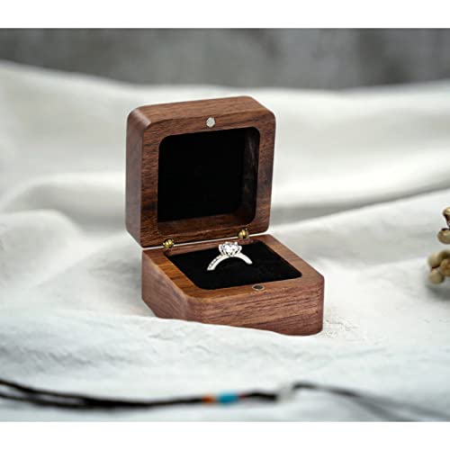 WisePoint Personalized Wooden Ring Box, Mini Engagement Ring Holder Box with Single Slot, Square Wedding Rings Box for Rings, Elegant and Retro RingHolder Box for Wedding, Ceremony (black) - Image 4
