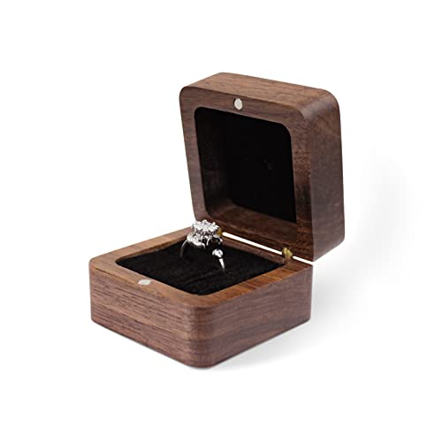 WisePoint Personalized Wooden Ring Box, Mini Engagement Ring Holder Box with Single Slot, Square Wedding Rings Box for Rings, Elegant and Retro RingHolder Box for Wedding, Ceremony (black) - Image 1
