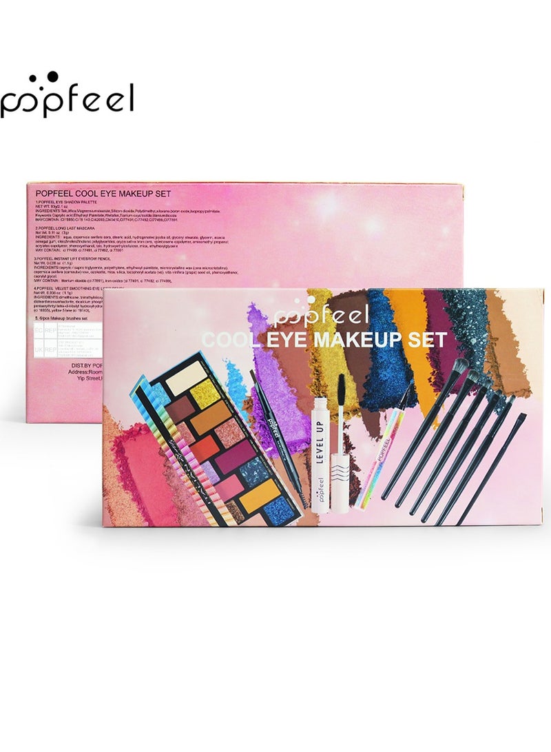 popfeel 16-Color Eyeshadow Combo Set, Practical 5-In-1 Makeup Tools, Eyeliner Eyebrow Pencil Included, Mascara,Easy To Use, Perfect Gift For Makeup Enthusiasts Occasions - Image 3