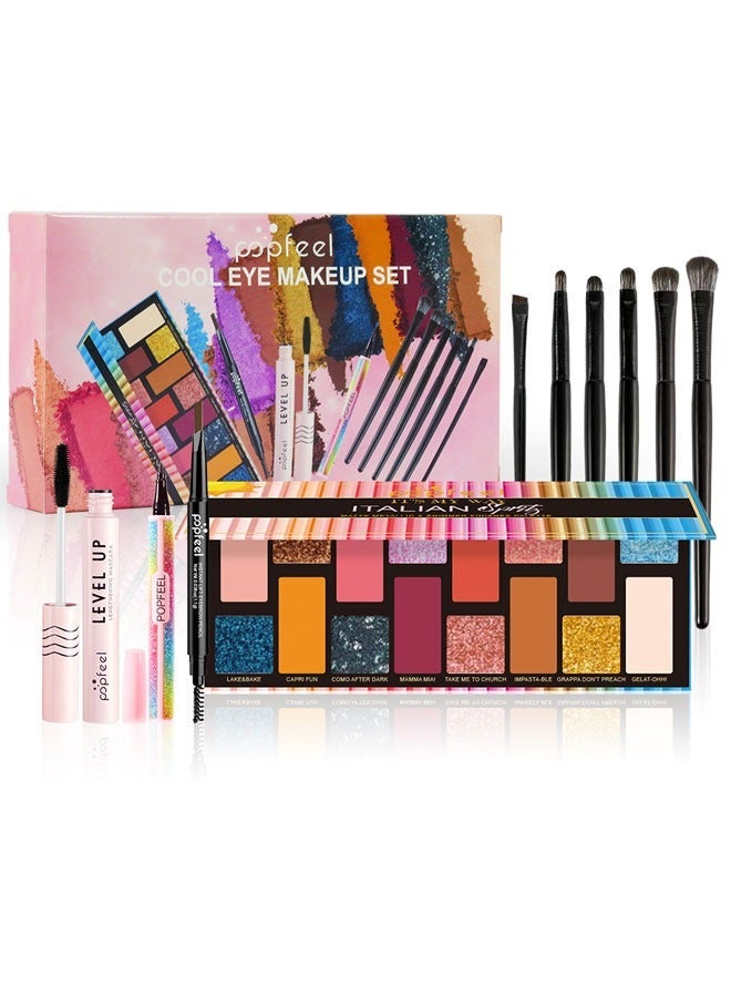 popfeel 16-Color Eyeshadow Combo Set, Practical 5-In-1 Makeup Tools, Eyeliner Eyebrow Pencil Included, Mascara,Easy To Use, Perfect Gift For Makeup Enthusiasts Occasions - Image 1