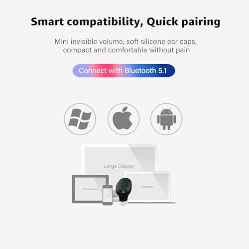 SYSFUN Single Bluetooth Wireless Earbuds, Mini Invisible in Ear Wireless Bluetooth Headphone 12 Hours Super Long Battery Life Suitable for Sports Work and Sleep - Black - Image 5