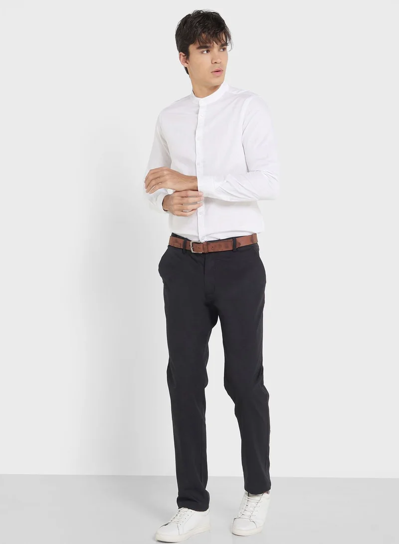 Robert Wood Men White Slim Fit Linen Casual Shirt